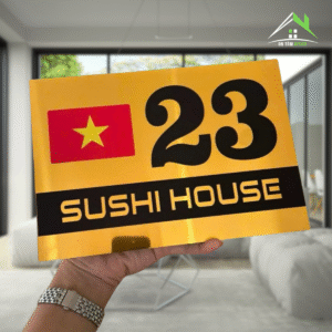 Biển Số Nhà Alu Vàng Gương – In Lá Cờ Việt Nam Nổi Bật Ngoài Trời