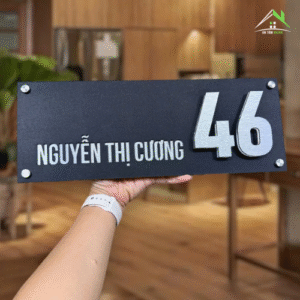 Bảng, Biển Số Nhà – Alcorest + Mica Đen Sần – Chữ Dán Nổi Đế Mica Trong 1cm – Lắp Ngoài Trời