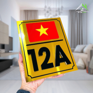 Biển Số Nhà Cờ Đỏ Sao Vàng Mica Số Nổi, Nền Vàng Gương Sang Trọng