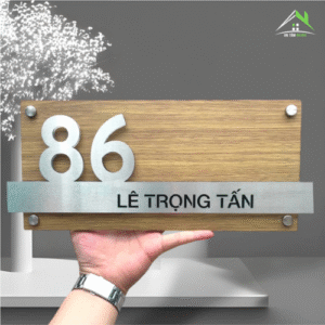 Biển Số Nhà Decor – Gỗ Vân Sáng – Inox Xước Hiện Đại
