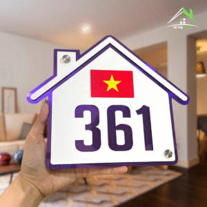 Biển Số Nhà Alu Gương Tím – Số Chìm – Cờ Việt Nam Nổi
