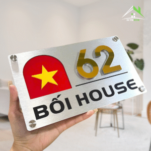 Biển Số Nhà Bạc Xước – In Hình Lá Cờ Việt Nam – Số Nổi 5mm Sang Trọng Ngoài Trời