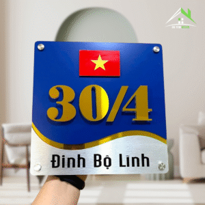 Biển Số Nhà Nền Xanh + Xước Bạc – Cờ Việt Nam In Nổi – Thiết Kế Độc Đáo
