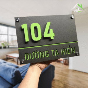 Biển Số Nhà Alcorest + Mica Ghi Sần Chữ Nổi Xanh Cốm – Thiết Kế Hiện Đại Lắp Ngoài Trời | An Tâm Decor