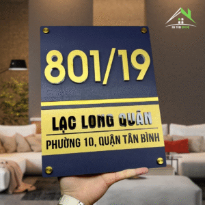 BIỂN SỐ NHÀ ALCOREST + MICA CÁN XANH NAVI + INOX VÀNG XƯỚC NỔI 1CM | SANG TRỌNG – CHỐNG NƯỚC NGOÀI TRỜI