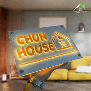 Bảng, Biển Số Nhà – Đèn LED – Mặt Mica Trắng Sần In UV – Họa Tiết Dễ Thương, Ngoài Trời