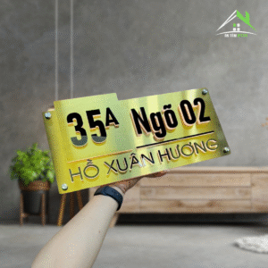 Biển Số Nhà Led – Inox Vàng Xước + Mica Đen Nổi – Số Nổi 10mm