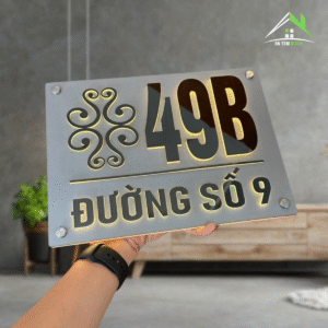 Biển Số Nhà Mica Ghi LED – Số Nổi 8mm Chân Cháo – Inox Đen Sang Trọng Ngoài Trời