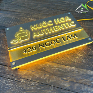 Bảng, Biển Số Nhà Có Đèn Led Inox Vàng Xước Mica Ghi Sần– Thiết Kế Nổi Bật