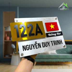 Biển Số Nhà Có Cờ Việt Nam – Alu Vân Đá Bạc & Số Nổi Mica