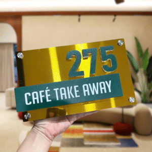 Biển Số Nhà Decor Nhà hoặc Shop – Mẫu Nền Alu Gương Vàng, Số Nổi 10mm, Size 25x15cm – Đơn Giản, Ấn Tượng